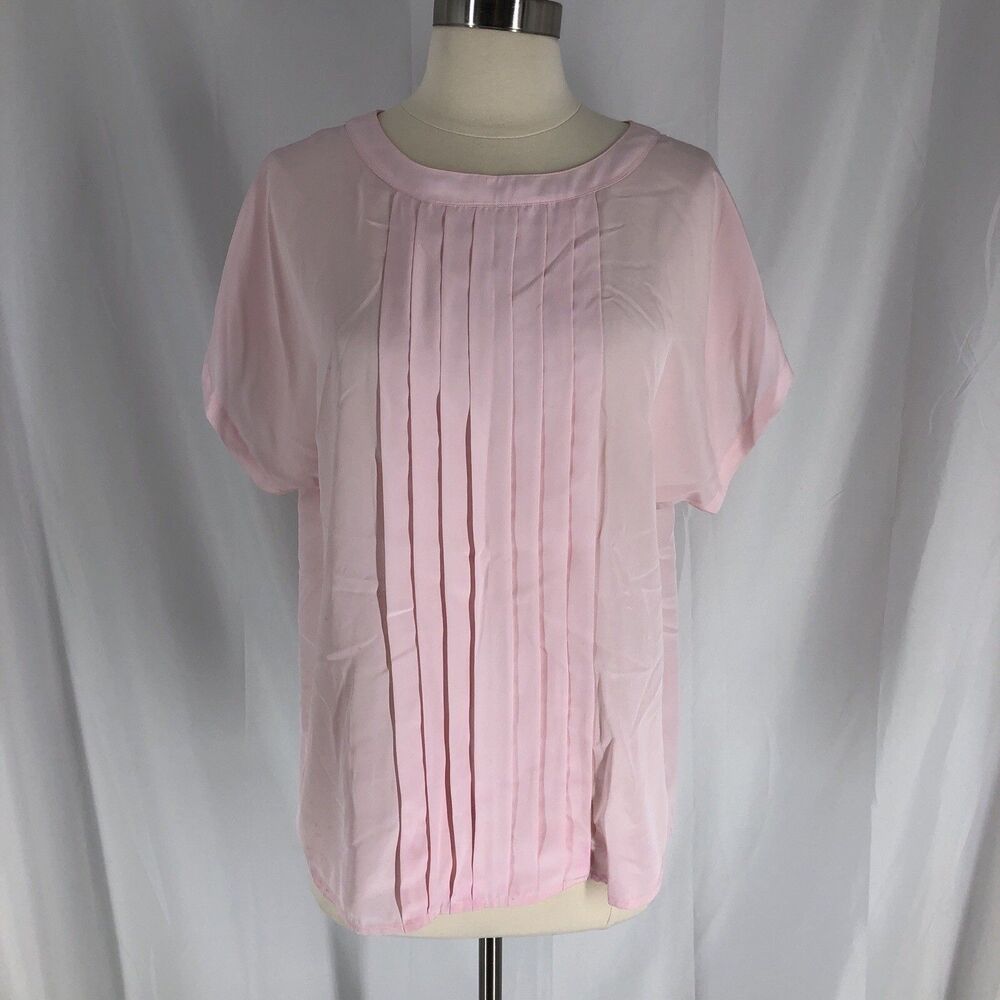 Nordstrom Pleated Short Sleeve Blouse Womens Size 12 Pale Pink